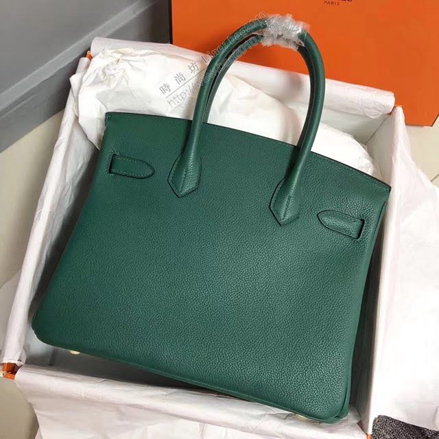 Hermes女包 愛馬仕Birkin Hermes鉑金包 togo小牛皮 孔雀綠 蠟線半手工縫製  am1710